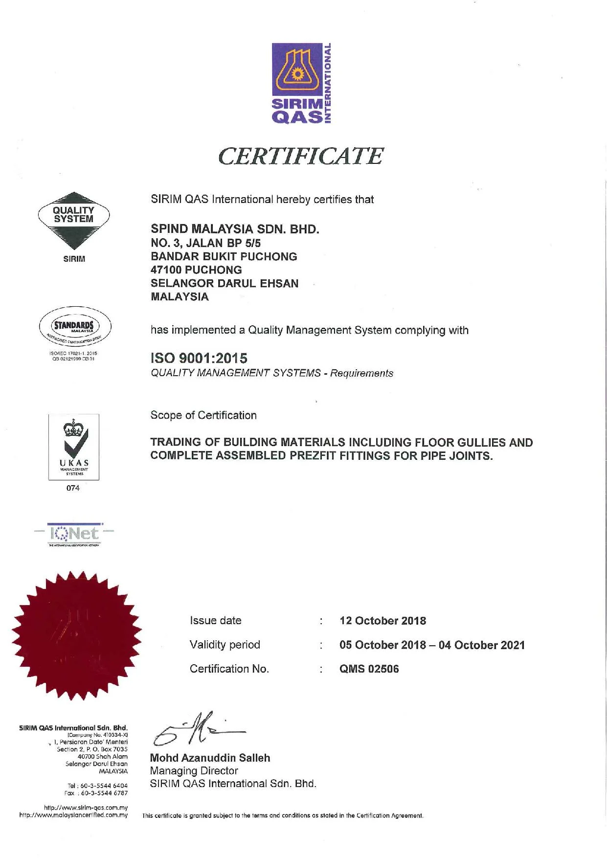 ISO 9001:2008 by SIRIM QAS International