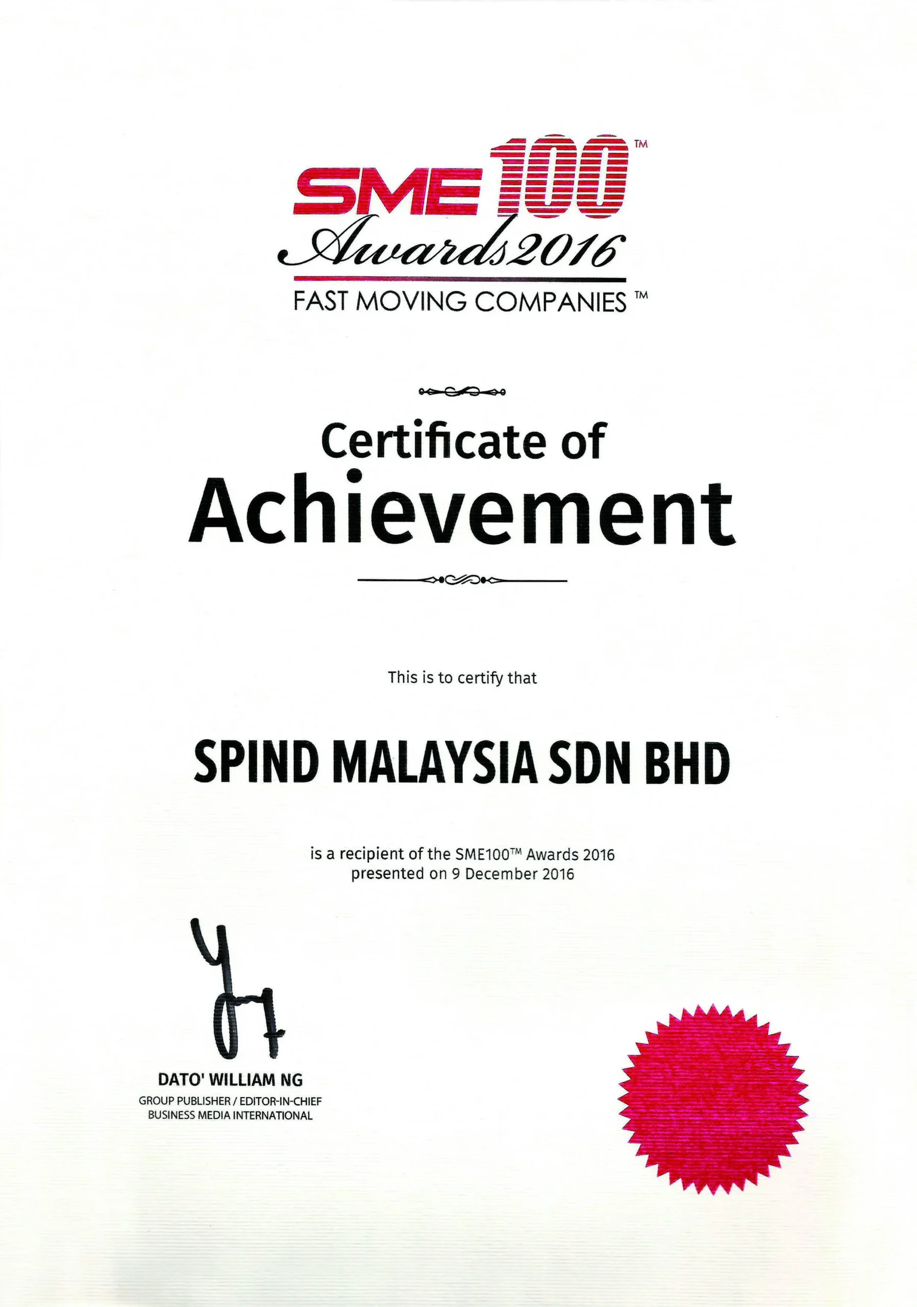 Certificate Of Achivement