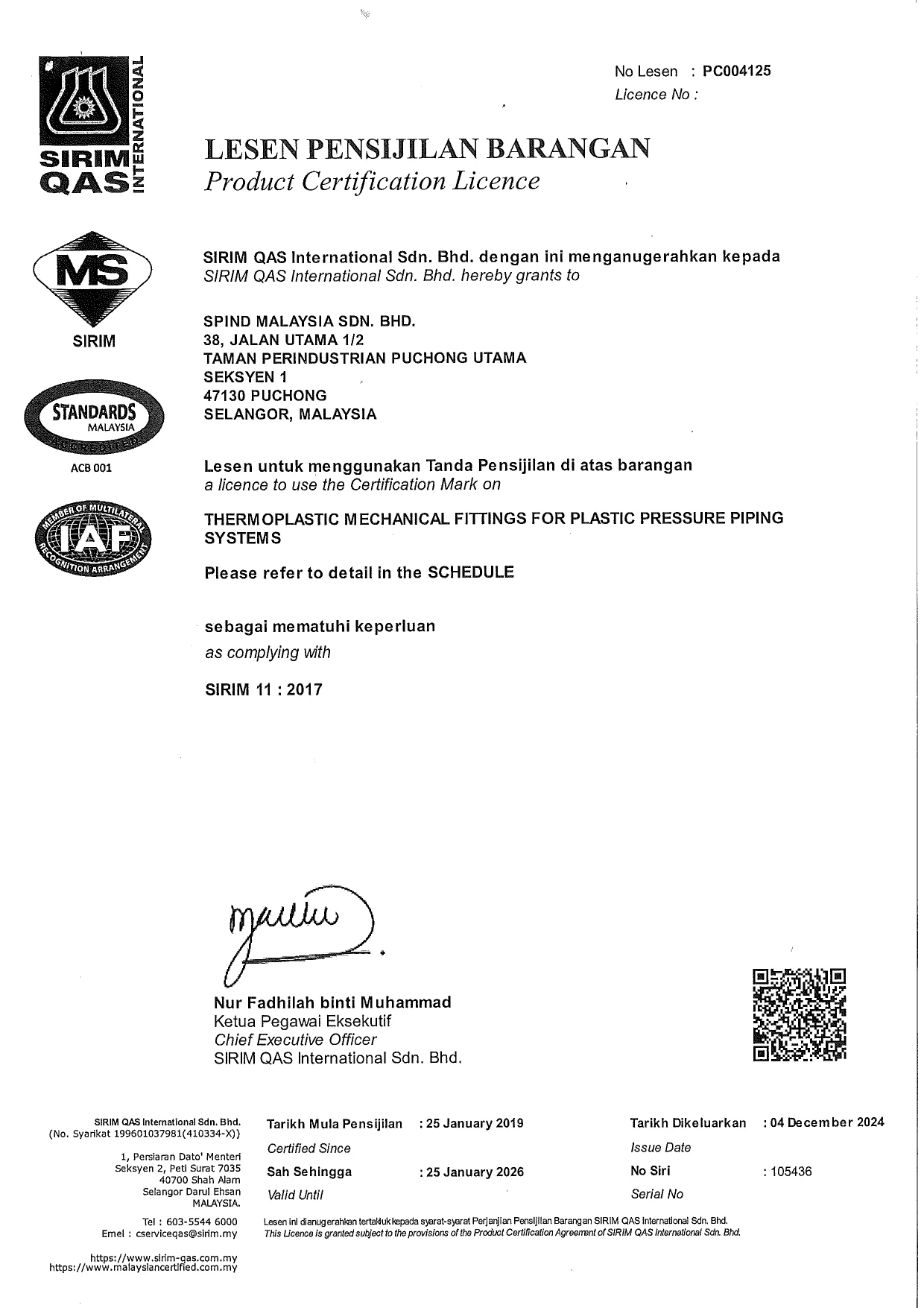SIRIM PC004125 FITTINGS